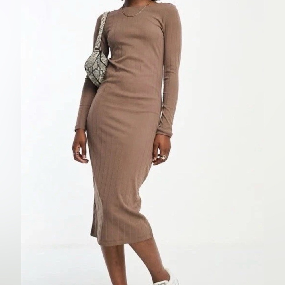 Vero Moda Brown Ribbed Mock Neck Long Sleeve Bodycon Dress - Small NEW NWOT